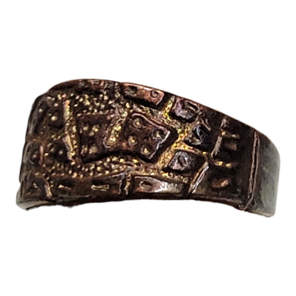 Vintage Brutalist Copper Bronze Ring Band Textured Modernist Studio Size 8